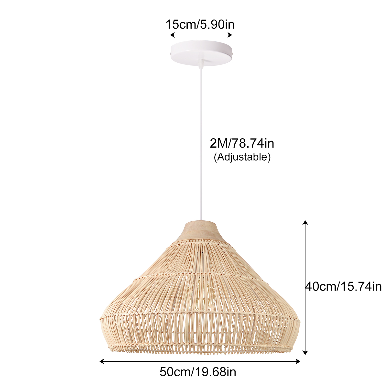 Solid wood rattan pendant light