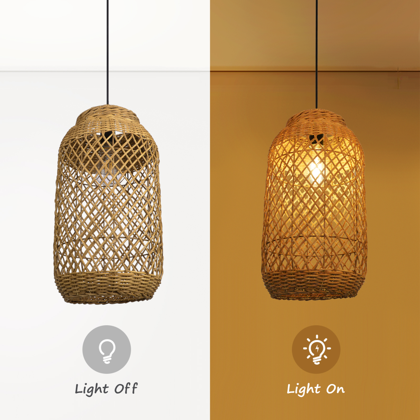 Natural Wabi-sabi style hollow hand-woven cylindrical pendant lgiht shade-labpiecesign