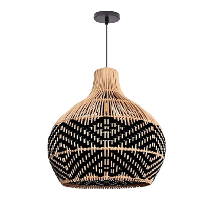 Black Pattern Lampshade Vintage Rattan Pendant Light