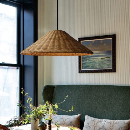 Retro Woven Rattan Cone Umbrella Rattan Pendant Light-labpiecesign