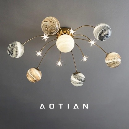 Planet Frosted Glass Semi Flush Ceiling Light Nordic LED Gold Ceiling Mounted Light for Kids Room -labpiecesign