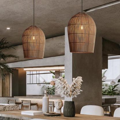 Boho Style Ceiling Pendant Light Wicker Rattan Pendant Lamp Shades-labpiecesign