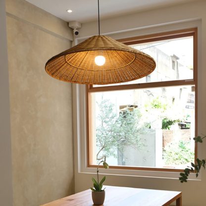 Retro Woven Rattan Cone Umbrella Rattan Pendant Light-labpiecesign
