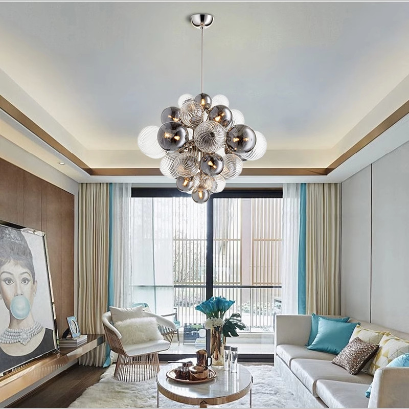Nordic Luxury Glass Bubble Chandelier Simple High-end Copper Metal Chandelier-labpiecesign