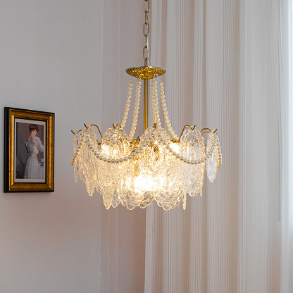 Decorative Pattern Light Luxury Feather Glass Round LED Chandelier-labpiecesign