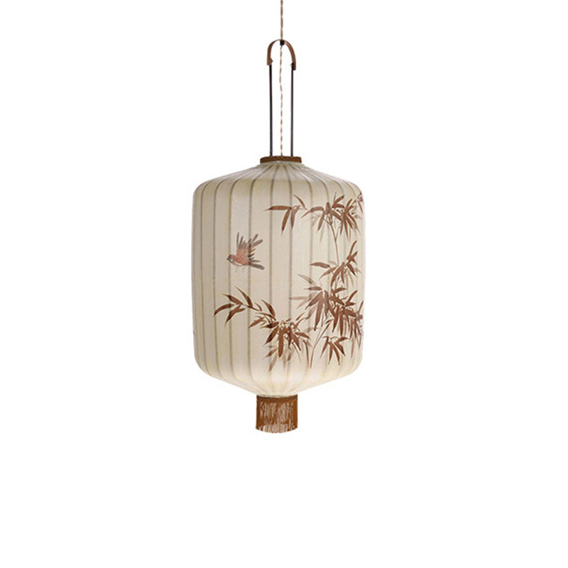 Bamboo Pattern Round Fabric Chinese Style Pendant Light