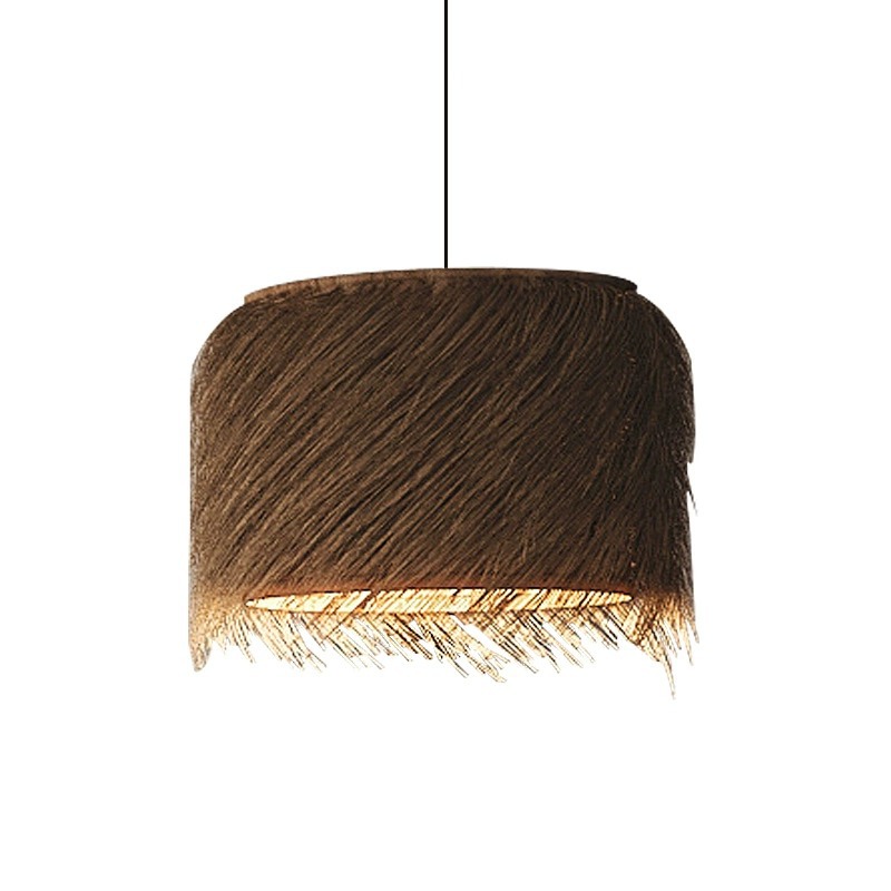 Wabi-sabi style Retro Japanese Rattan Straw Hat Pendant Light