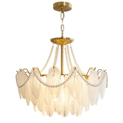 Decorative Pattern Light Luxury Feather Glass Round LED Chandelier-labpiecesign
