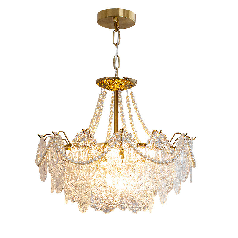 Decorative Pattern Light Luxury Feather Glass Round LED Chandelier