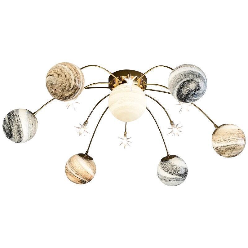 Planet Frosted Glass Semi Flush Ceiling Light Nordic LED Gold Ceiling Mounted Light for Kids Room 
