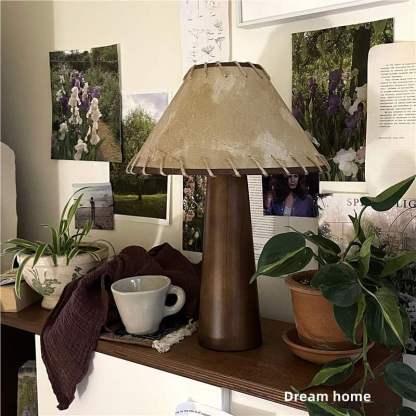 Japanese Retro Solid Wood Wabi Sabi Style Personalized Parchment Lamp-labpiecesign