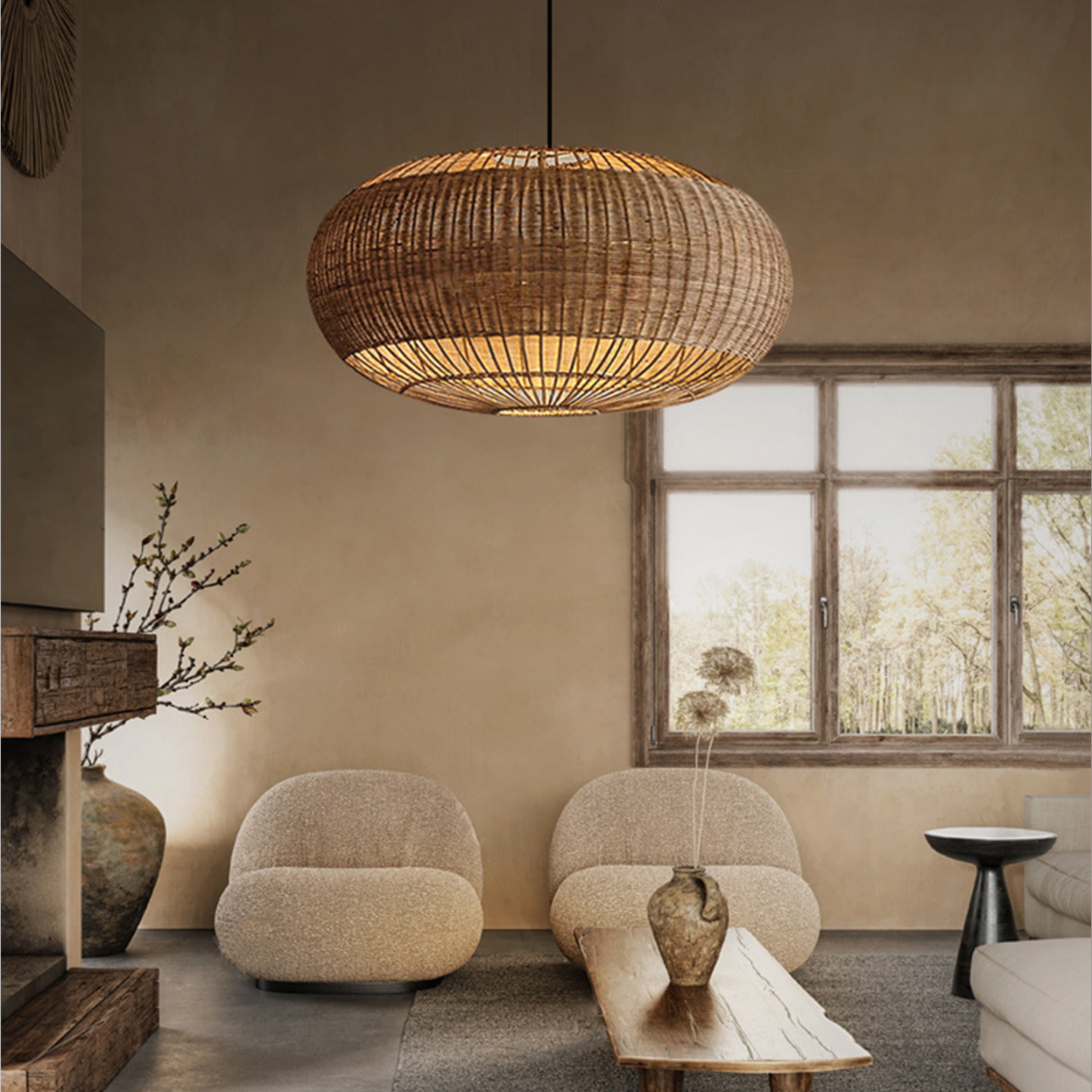 Rattan chandelier retro Japanese style wabi-sabi style bamboo pendant light-labpiecesign