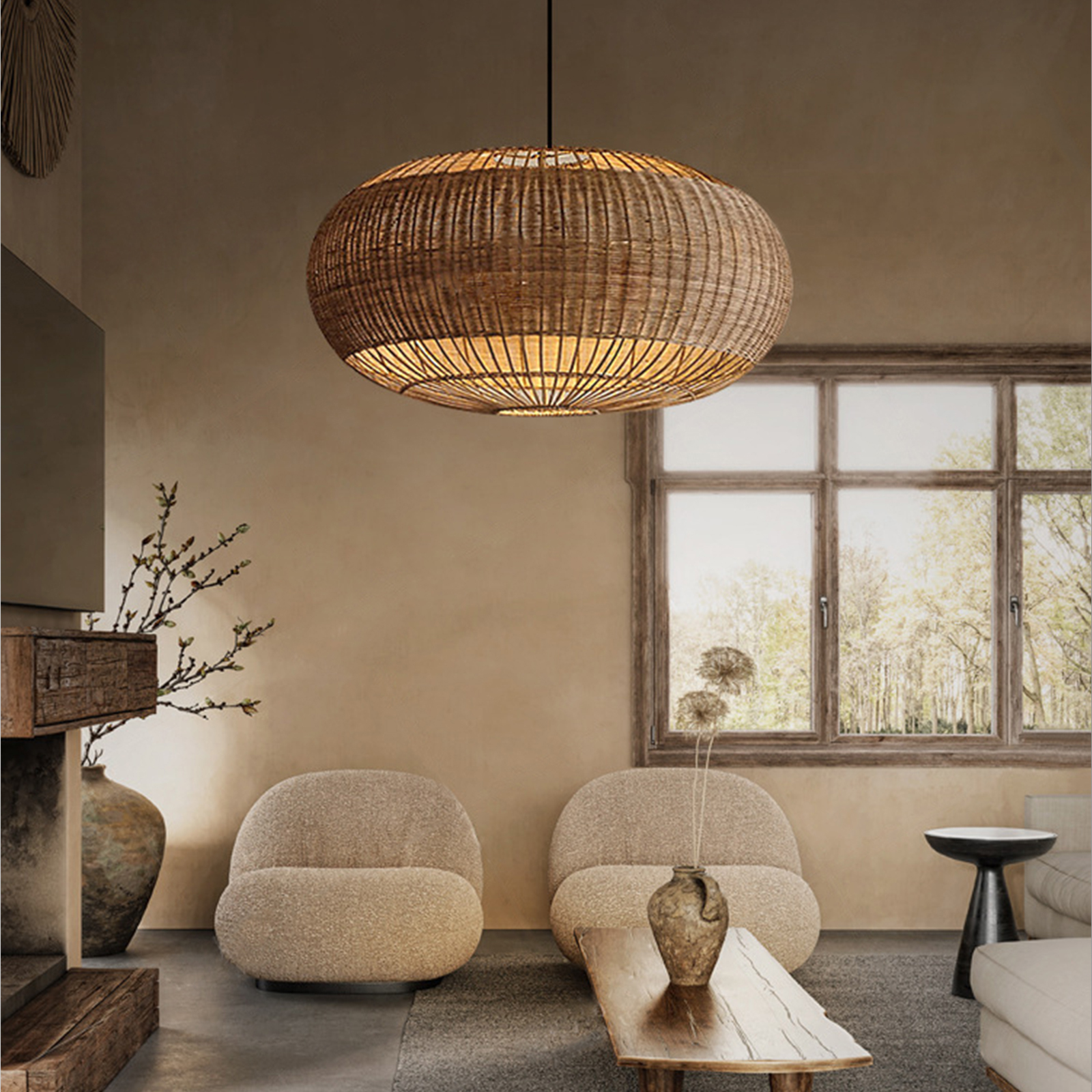 Rattan chandelier retro Japanese style wabi-sabi style bamboo pendant light-labpiecesign