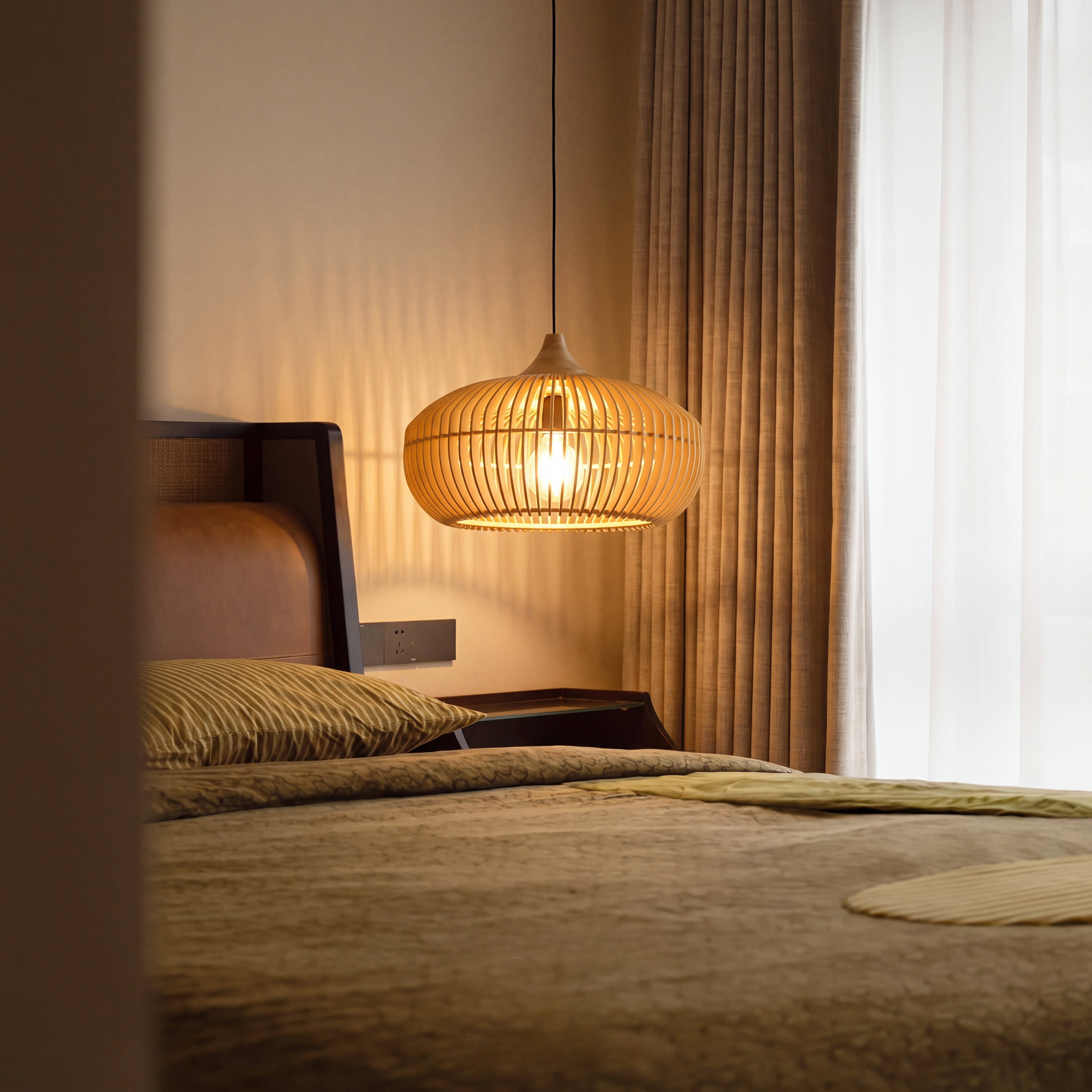 Modern Wood Slat Pendant Light | Japandi Wood Chandelier