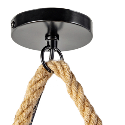 Industrial Vintage Island Pendant Light with Rope Wood Decoration-labpiecesign