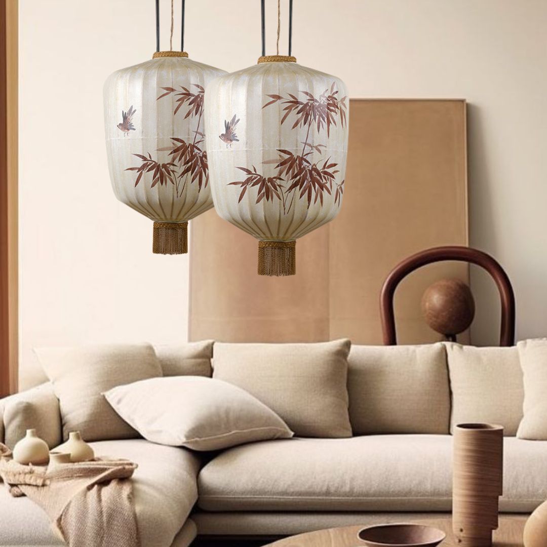 Bamboo Pattern Fabric Chinese Style Pendant Light
