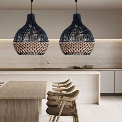 Scandinavian Black Basket Lampshade Vintage Rattan Pendant Light-labpiecesign
