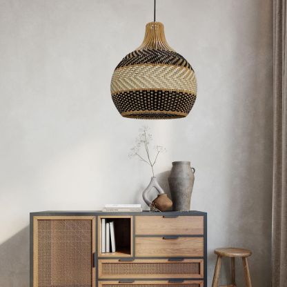 Black And White Stripes Rattan Pendant Light Coastal Interior Design-labpiecesign