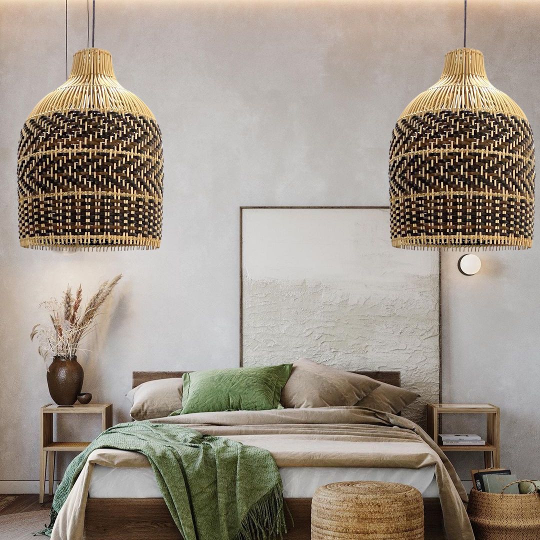 Boho Brown Hand-woven Lampshade Elegant rattan hanging light-labpiecesign