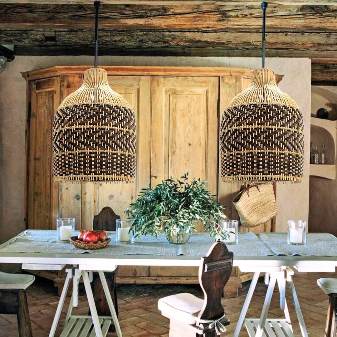 Boho Brown Hand-woven Lampshade Elegant rattan hanging light-labpiecesign