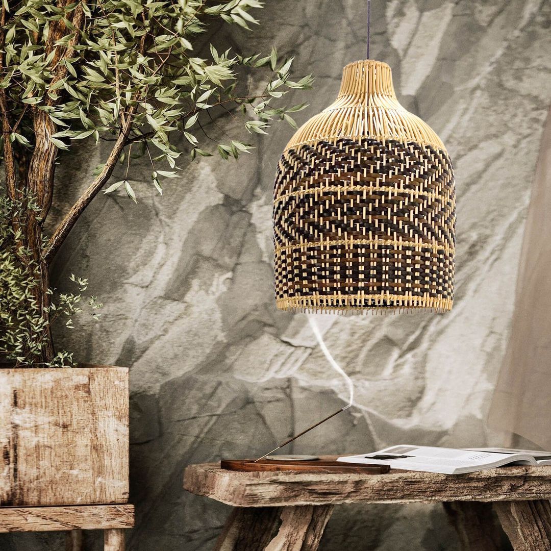 Boho Brown Hand-woven Lampshade Elegant rattan hanging light-labpiecesign