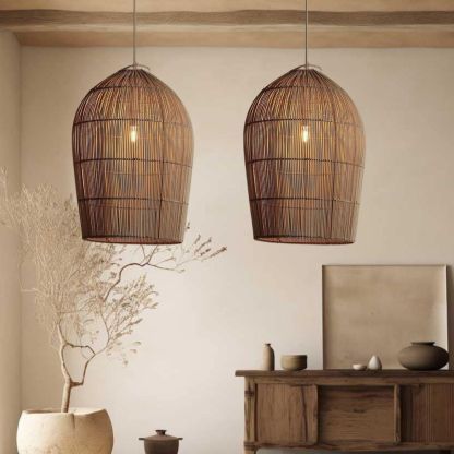 Boho Style Ceiling Pendant Light Wicker Rattan Pendant Lamp Shades-labpiecesign