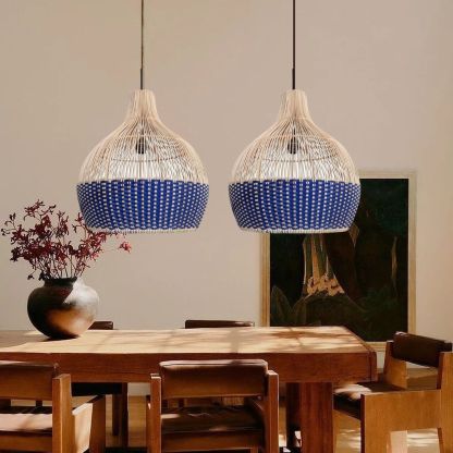 Blue Pastoral Decorative Rattan Pendant Light-labpiecesign