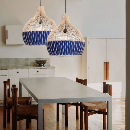Blue Pastoral Decorative Rattan Pendant Light-labpiecesign