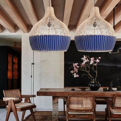 Blue Pastoral Decorative Rattan Pendant Light-labpiecesign