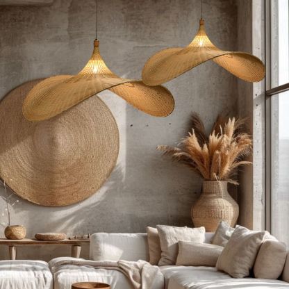 Bamboo pendant light shade creative straw hat pendant light -labpiecesign
