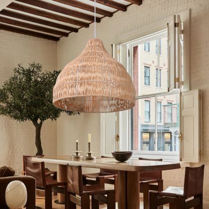 Wabi sabi Rattan Umbrella Shape Woven Pendant Light Lampshade-labpiecesign