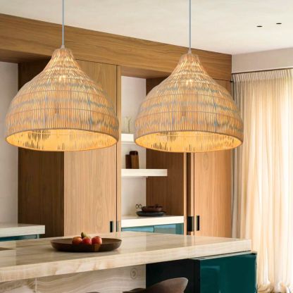 Wabi sabi Rattan Umbrella Shape Woven Pendant Light Lampshade-labpiecesign