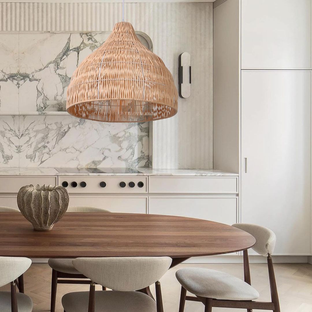 Wabi sabi Rattan Umbrella Shape Woven Pendant Light Lampshade-labpiecesign