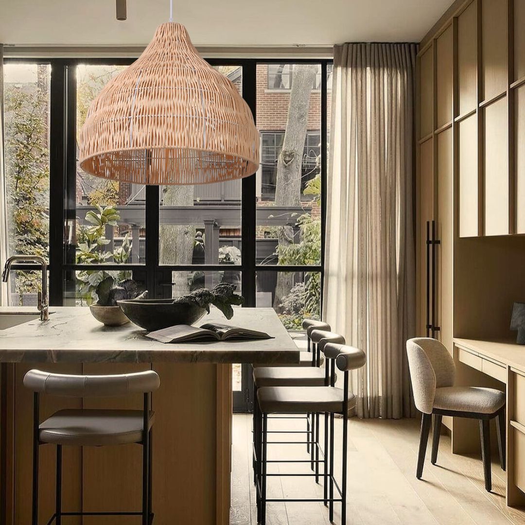 Wabi sabi Rattan Umbrella Shape Woven Pendant Light Lampshade-labpiecesign