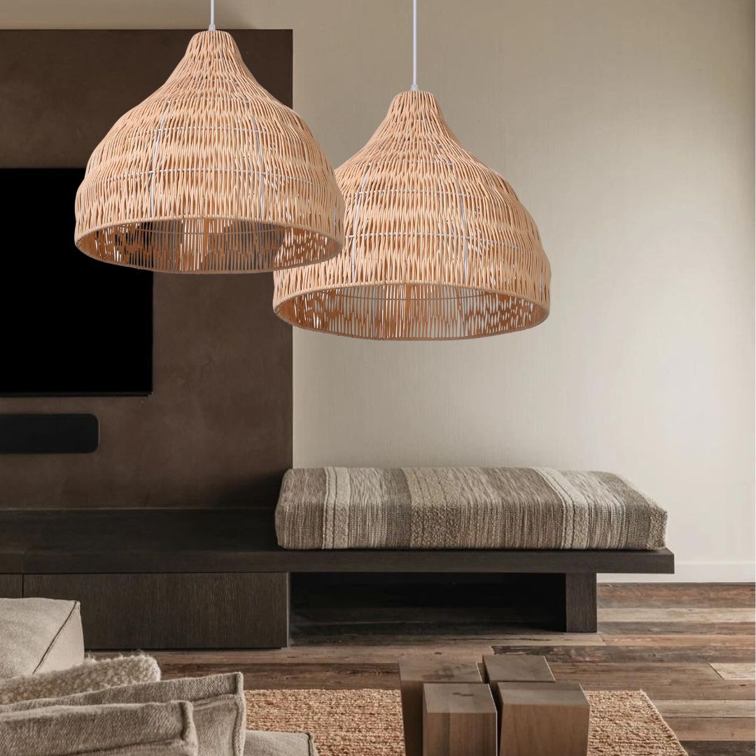 Wabi sabi Rattan Umbrella Shape Woven Pendant Light Lampshade-labpiecesign