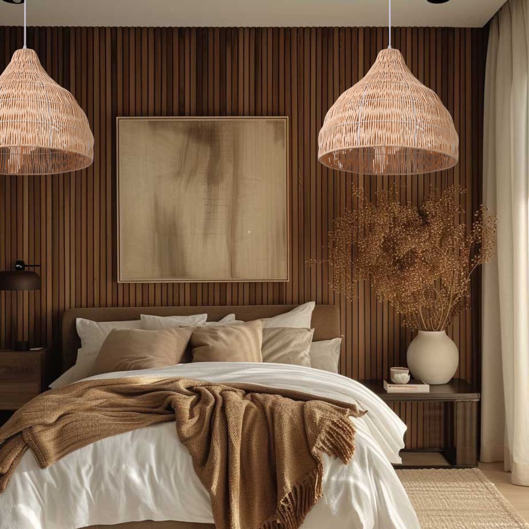 Wabi sabi Rattan Umbrella Shape Woven Pendant Light Lampshade-labpiecesign