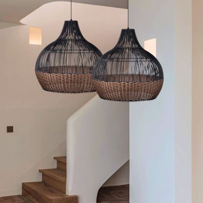 Black Rattan Art Rattan Pendant Light Wicker Chandelier Boho Basket Lighting Fixture-labpiecesign