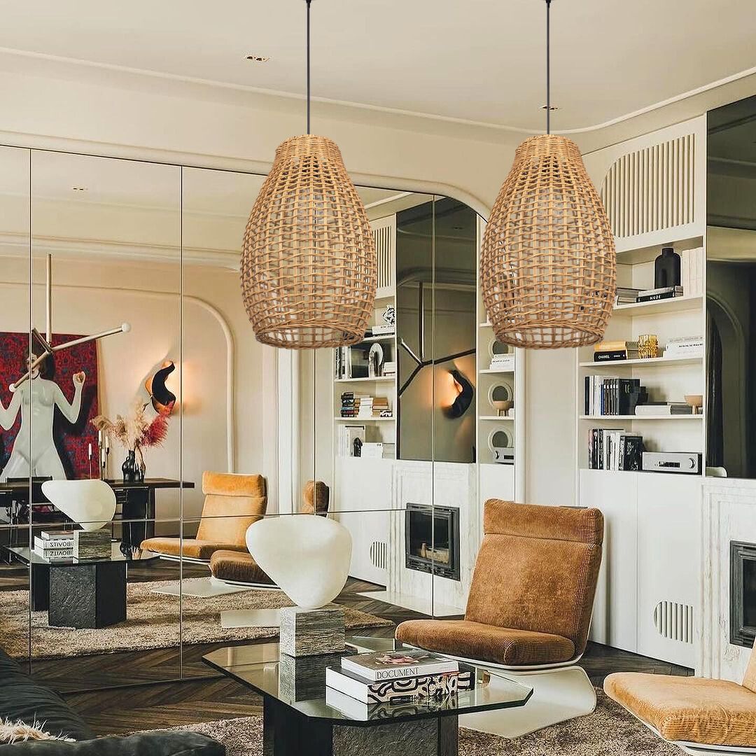 Bamboo hand made hollow long basket pendant light-labpiecesign