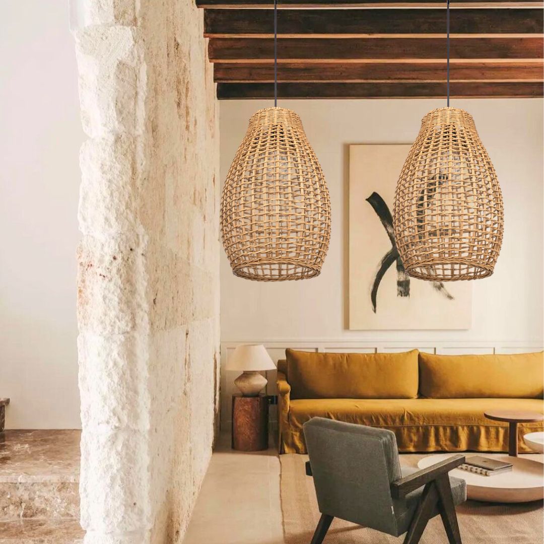 Bamboo hand made hollow long basket pendant light-labpiecesign