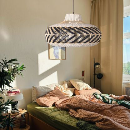 Wicker and Poly-rattan Saucer Shaped Arrow Pendant Lamp in White and Black-labpiecesign