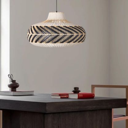 Wicker and Poly-rattan Saucer Shaped Arrow Pendant Lamp in White and Black-labpiecesign