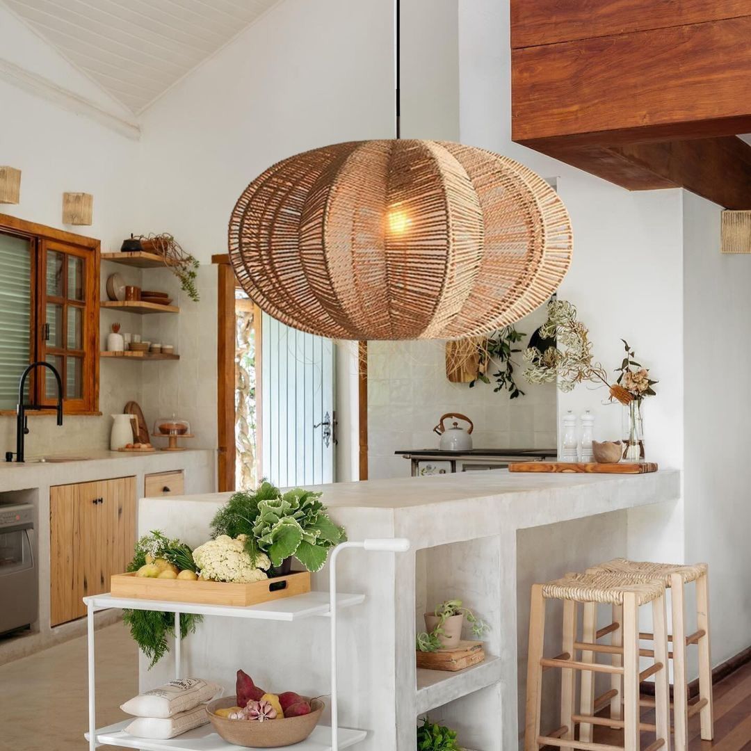 Rattan chandelier retro pastoral hemp rope pendant light-labpiecesign