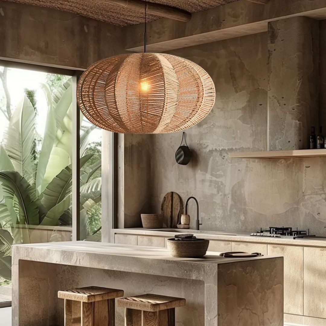 Rattan chandelier retro pastoral hemp rope pendant light-labpiecesign