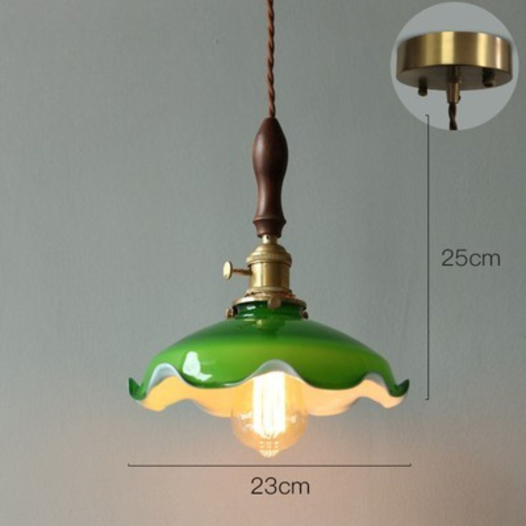 Vintage green small light brass cafe window pendant light