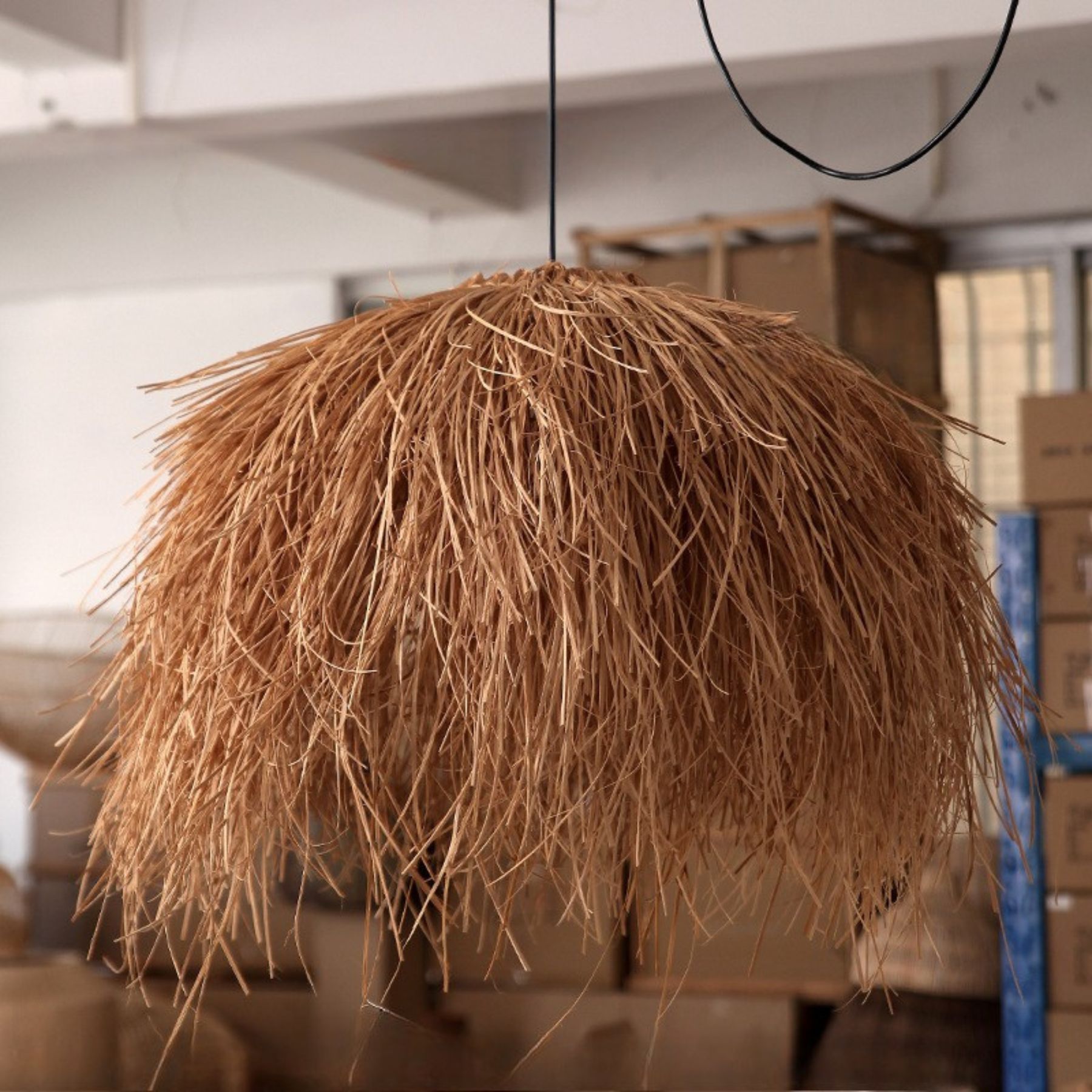 Retro wabi-sabi style bedroom bedside straw art lamp