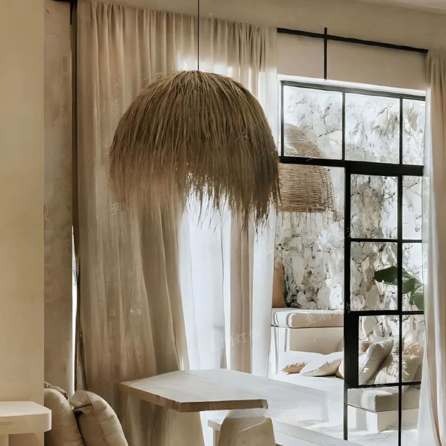 Retro wabi-sabi style bedroom bedside straw art lamp