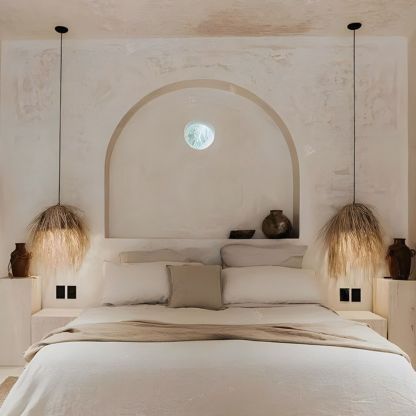 Retro wabi-sabi style bedroom bedside straw art lamp