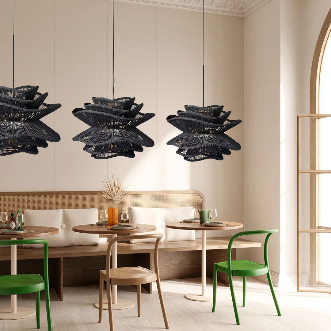 Vietnam Flower Rattan Pendant Light, Wicker Lampshade Chandelier