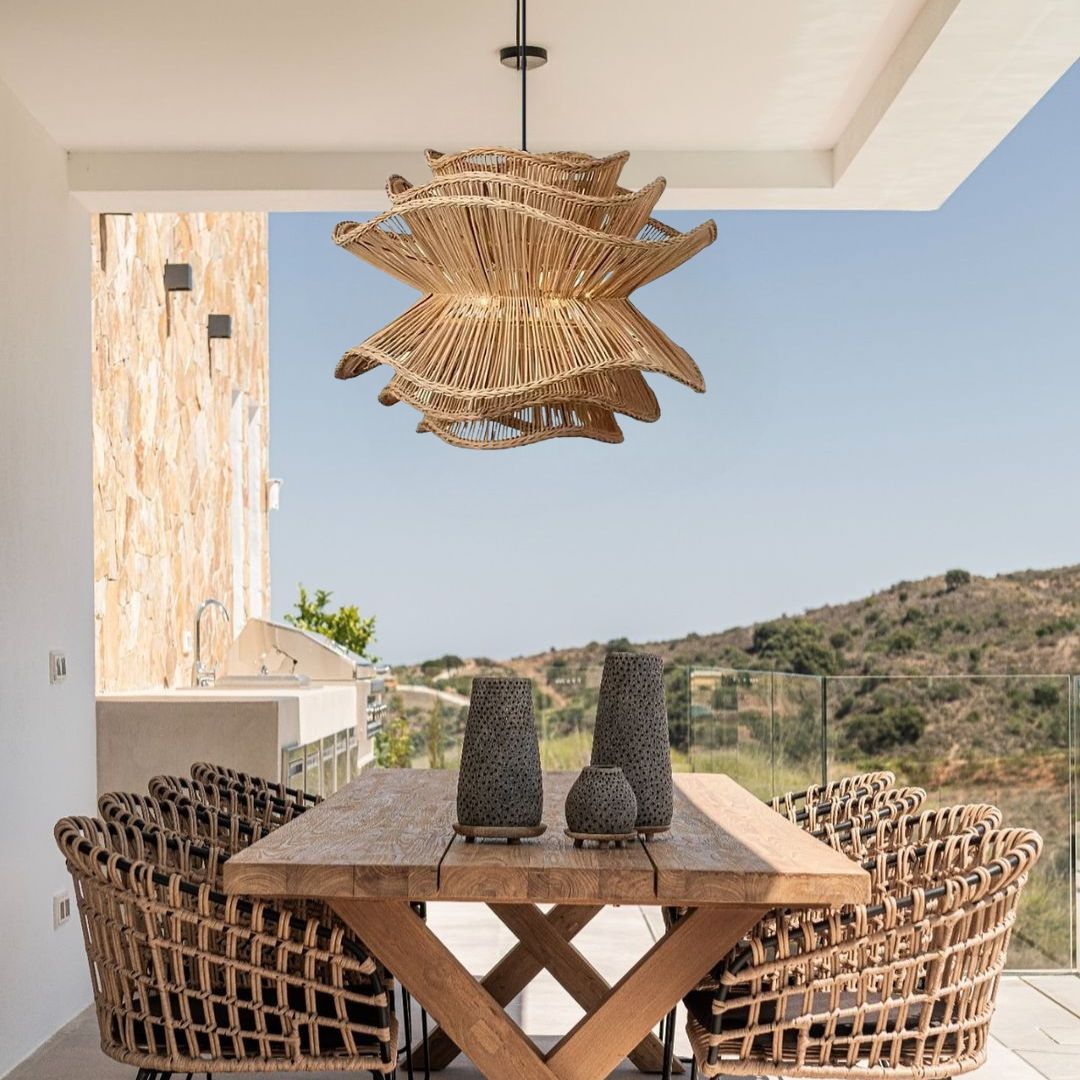 Vietnam Flower Rattan Pendant Light, Wicker Lampshade Chandelier