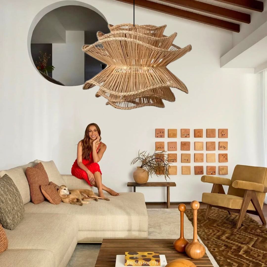 Vietnam Flower Rattan Pendant Light, Wicker Lampshade Chandelier